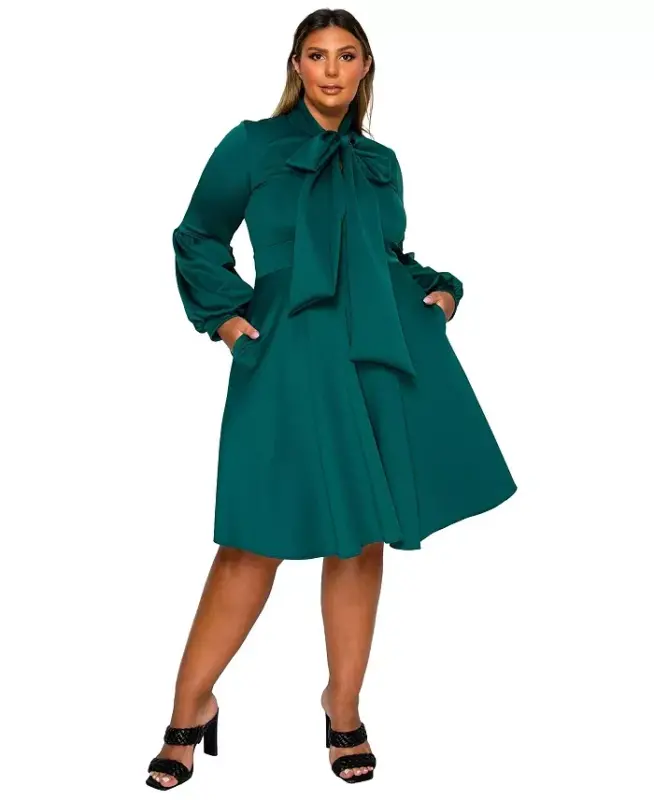 Plus Size Bekah Flare Pocket Dress - Emerald - 1