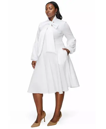 Plus Size Bekah Flare Pocket Dress-Ivory - 2