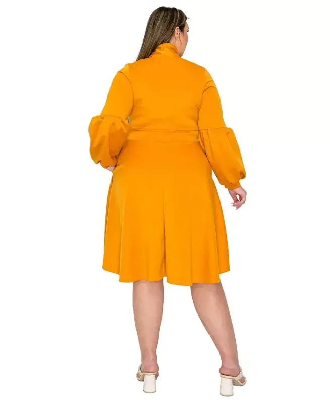 Plus Size Bekah Flare Pocket Dress-Mustard - 3