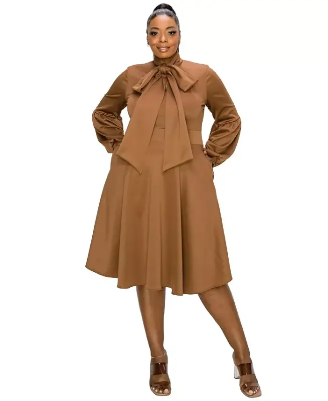 Plus Size Bekah Flare Pocket Dress - Tobacco - 1