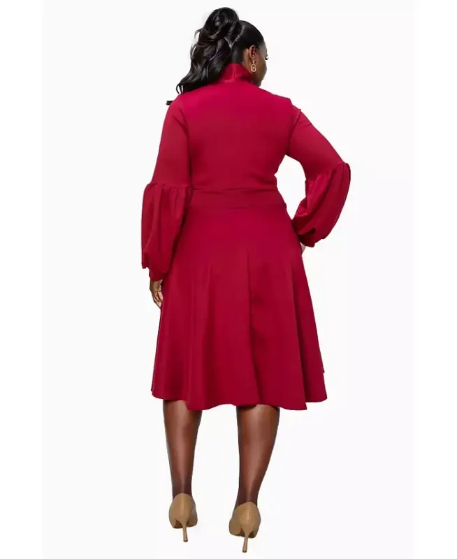 Plus Size Bekah Flare Pocket Dress - Wine - 3