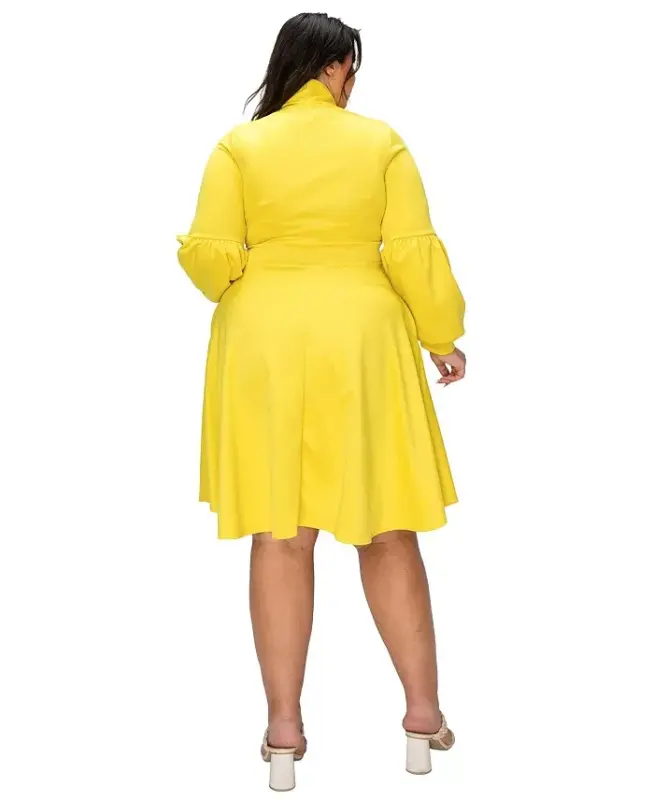 Plus Size Bekah Flare Pocket Dress - Yellow - 3