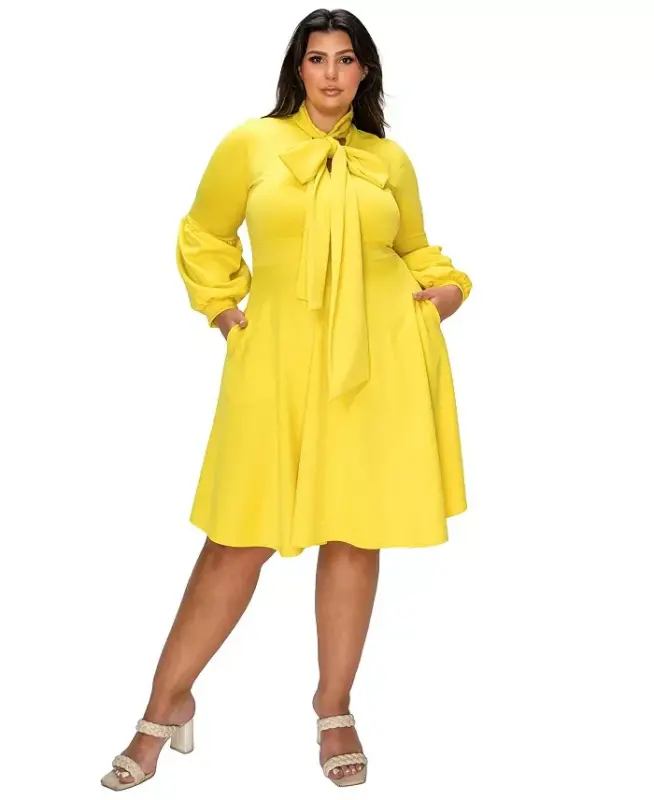 Plus Size Bekah Flare Pocket Dress - Yellow - L I V D