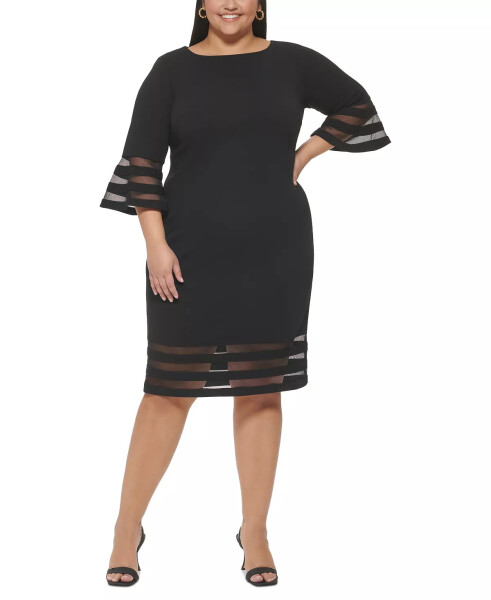 Plus Size Bell-Sleeve Boat-Neck Sheath Dress Black.Black - 1