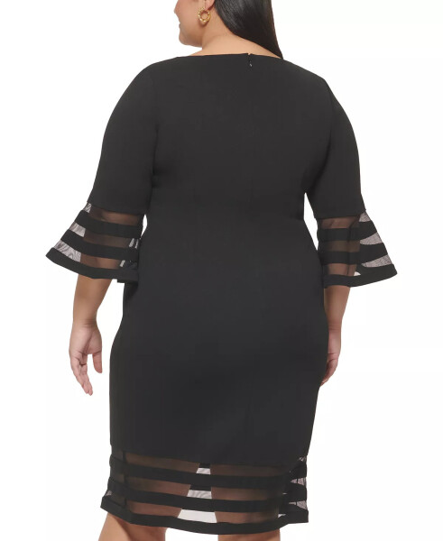 Plus Size Bell-Sleeve Boat-Neck Sheath Dress Black.Black - 2