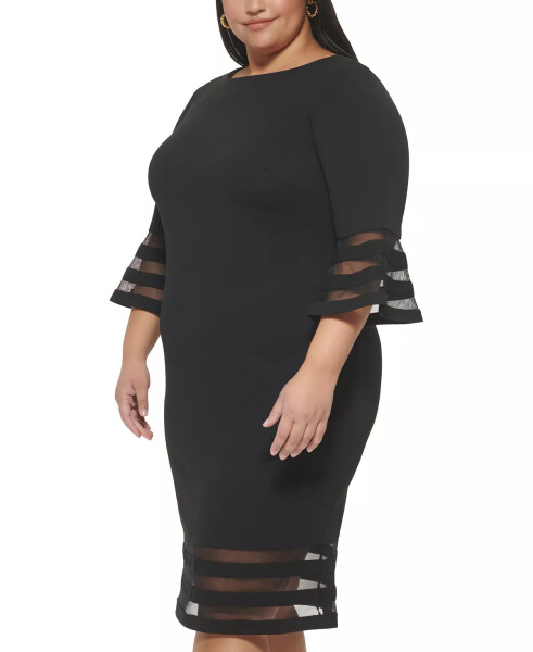 Plus Size Bell-Sleeve Boat-Neck Sheath Dress Black.Black - 3