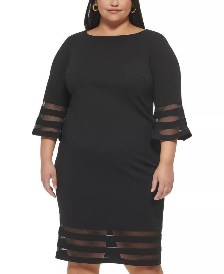 Plus Size Bell-Sleeve Boat-Neck Sheath Dress Black.Black - 4