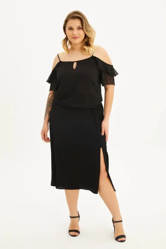 Plus Size Bell Sleeve Sheer Windowpane Ruffle Blouse - 2