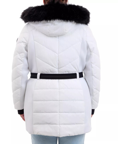 Plus Size Belted Faux-Fur-Trim Hooded Puffer Coat White - 2