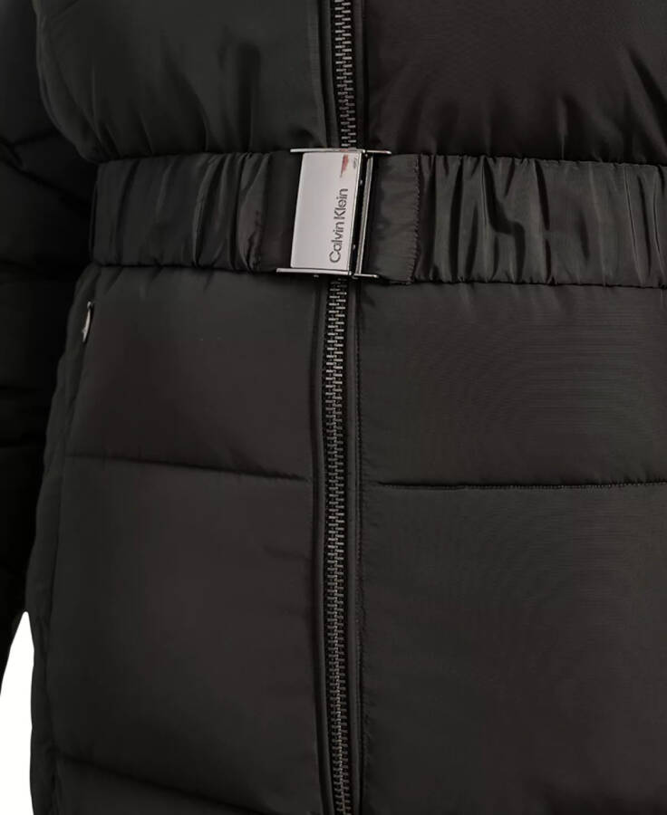 Plus Size Belted Hooded Puffer Coat Black - 4