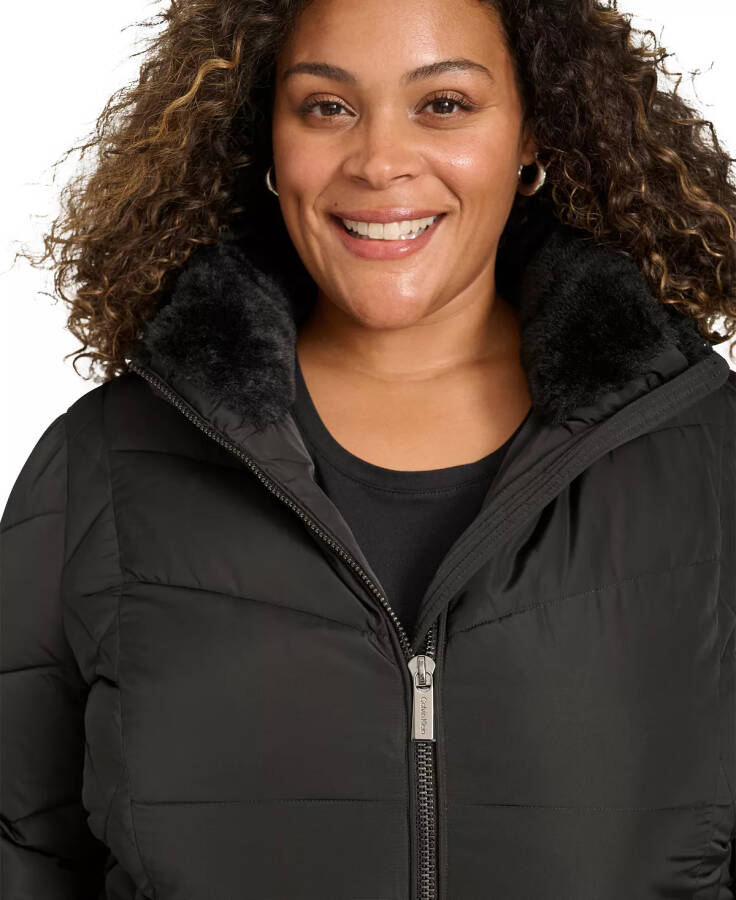 Plus Size Belted Hooded Puffer Coat Black - 5