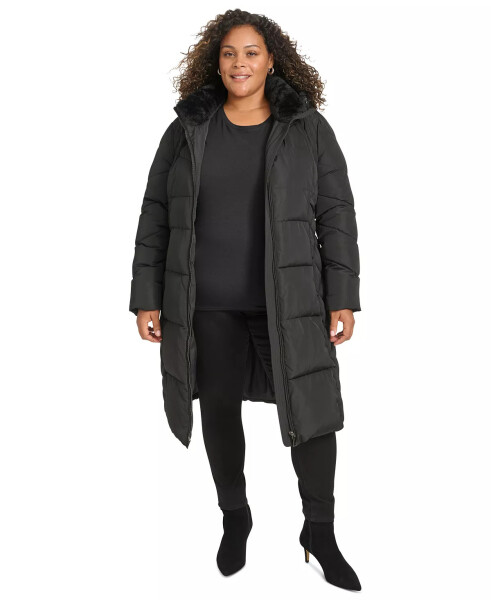 Plus Size Belted Hooded Puffer Coat Black - 6