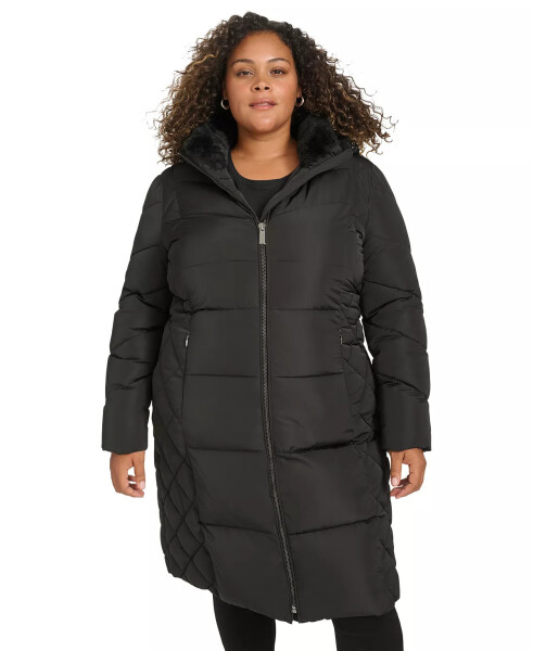 Plus Size Belted Hooded Puffer Coat Black - 7