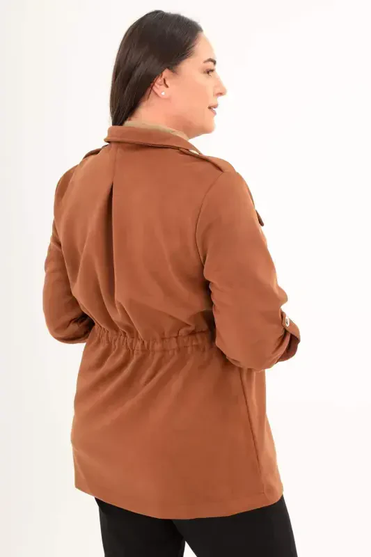 Plus Size Belted Trench Coat with Pocket Detail in Brown - 5