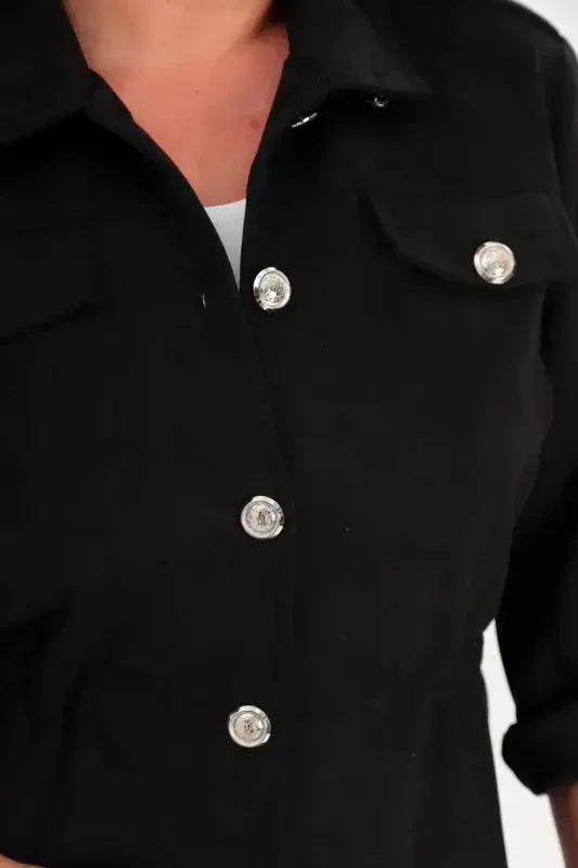 Plus Size Belted Trench Coat with Pockets in Black - 1