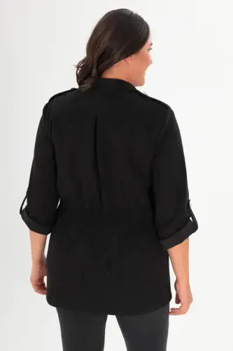 Plus Size Belted Trench Coat with Pockets in Black - 2