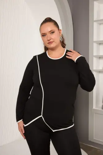 Plus Size Bias-Cut Blouse Black - 1
