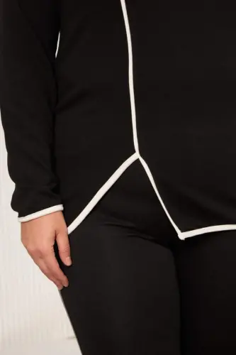 Plus Size Bias-Cut Blouse Black - BÜYÜKBEDENIZ (1)