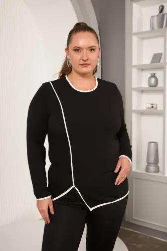 Plus Size Bias-Cut Blouse Black - 4
