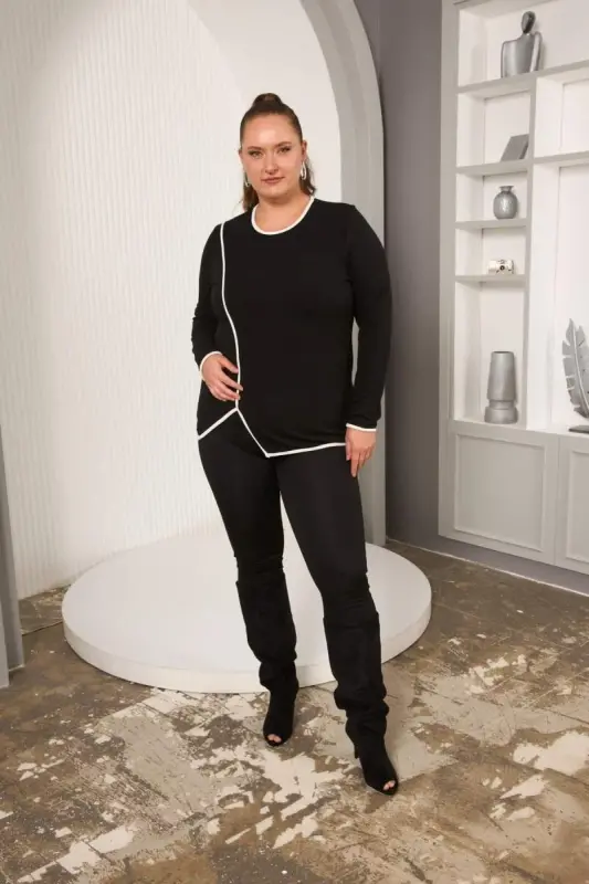 Plus Size Bias-Cut Blouse Black - 7