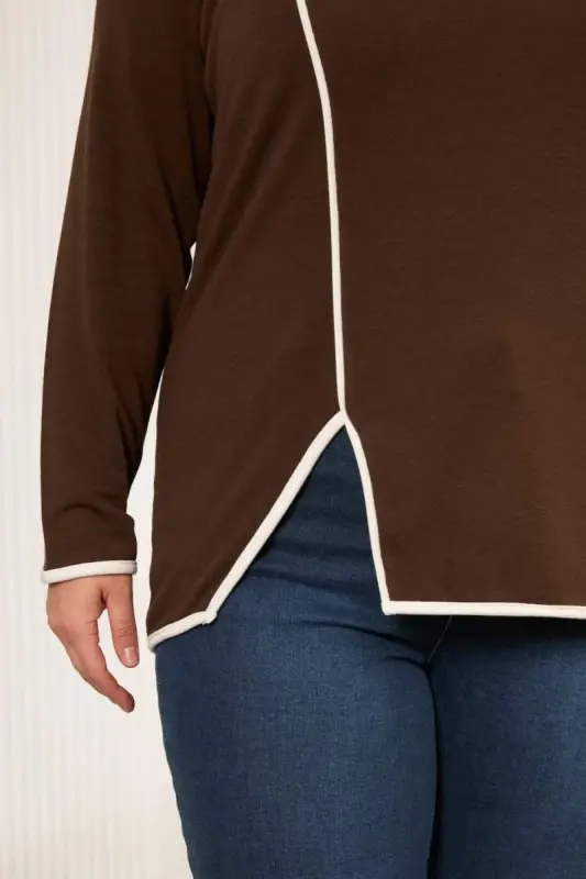 Plus Size Bias-Cut Blouse Brown - 4