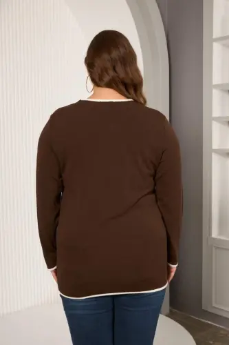 Plus Size Bias-Cut Blouse Brown - 5