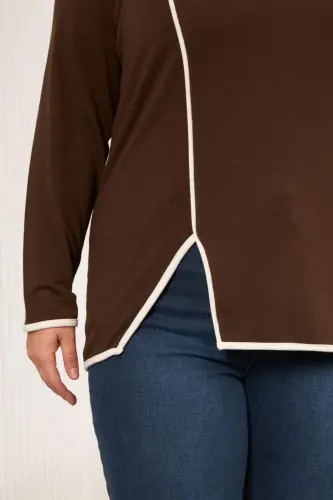 Plus Size Bias-Cut Blouse Brown - 4