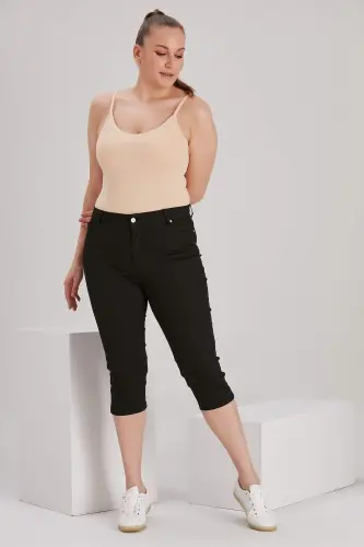 Plus Size Black Cotton Capri - 4