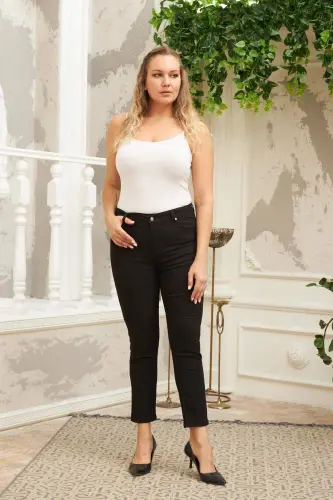 Plus Size Black Cotton Pants - 5