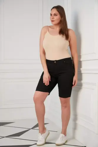 Plus Size Black Cotton Shorts - 4