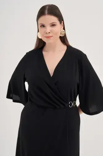 Plus Size Black Crossover Dress with Ring Detail GLS45 - BÜYÜKBEDENIZ (1)