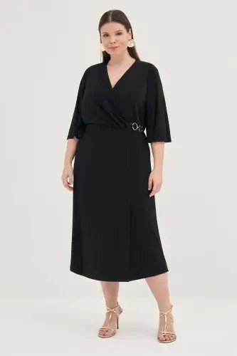 Plus Size Black Crossover Dress with Ring Detail GLS45 - 3