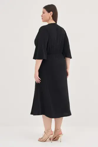 Plus Size Black Crossover Dress with Ring Detail GLS45 - 5