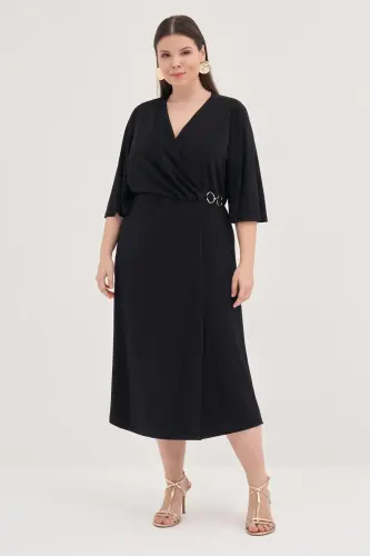 Plus Size Black Crossover Dress with Ring Detail GLS45 - 3