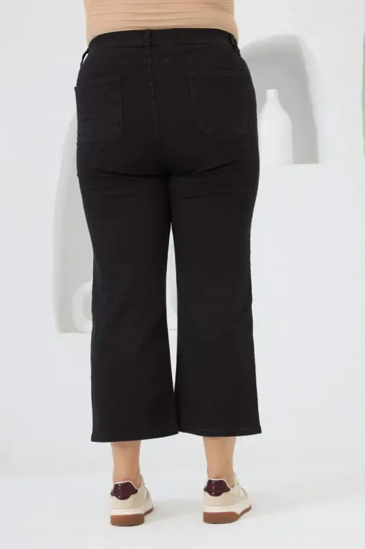 Plus Size Black Denim Jeans with Rhinestone Detail - 4