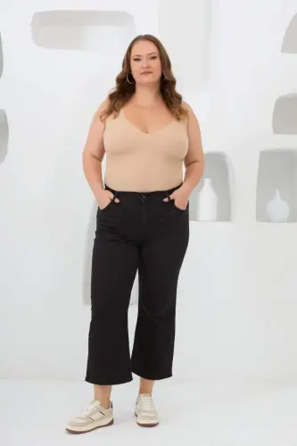 Plus Size Black Denim Jeans with Rhinestone Detail - 5