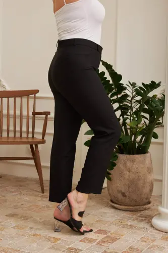 Plus Size Black Fabric Pants - BÜYÜKBEDENIZ (1)