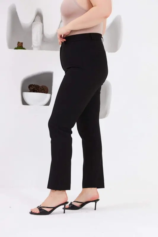 Plus Size Black Fabric Trousers with Pocket Detail - 9