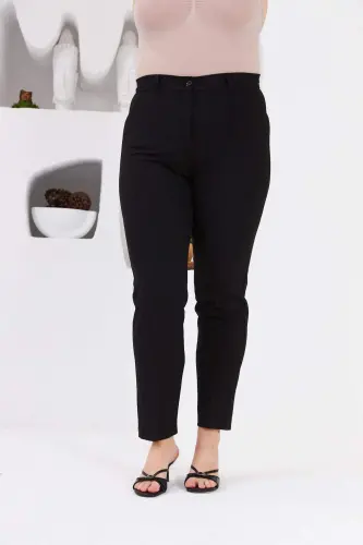 Plus Size Black Fabric Trousers with Pocket Detail - 3
