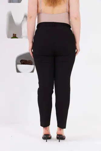 Plus Size Black Fabric Trousers with Pocket Detail - 7