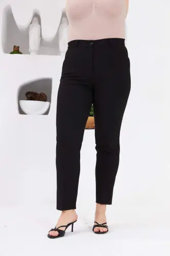 Plus Size Black Fabric Trousers with Pocket Detail - 4