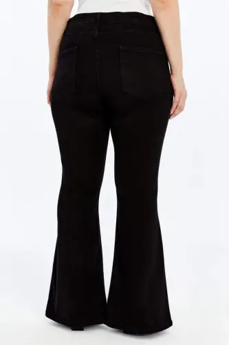 Plus Size Black Jeans with Stone Detail and Slit at Hems - 6
