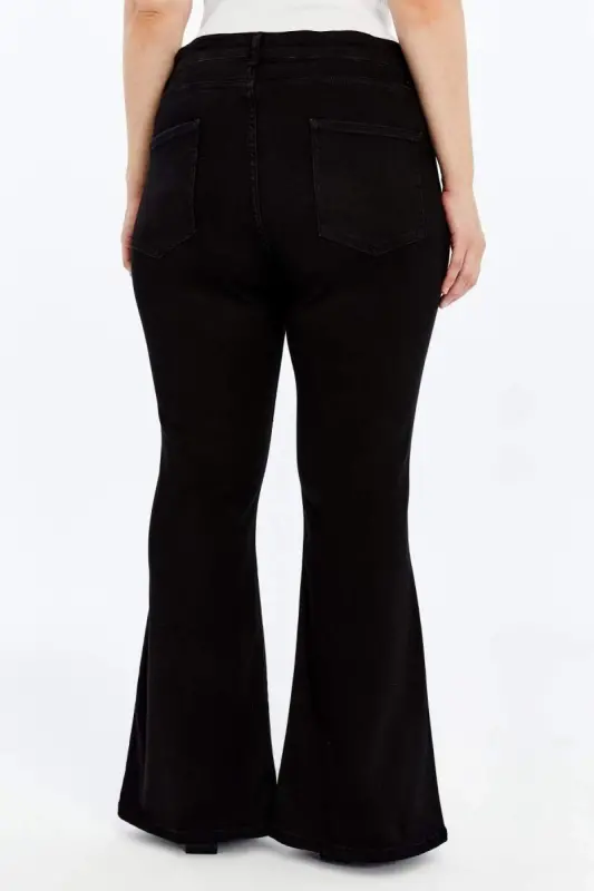 Plus Size Black Jeans with Stone Detail and Slit at Hems - 6