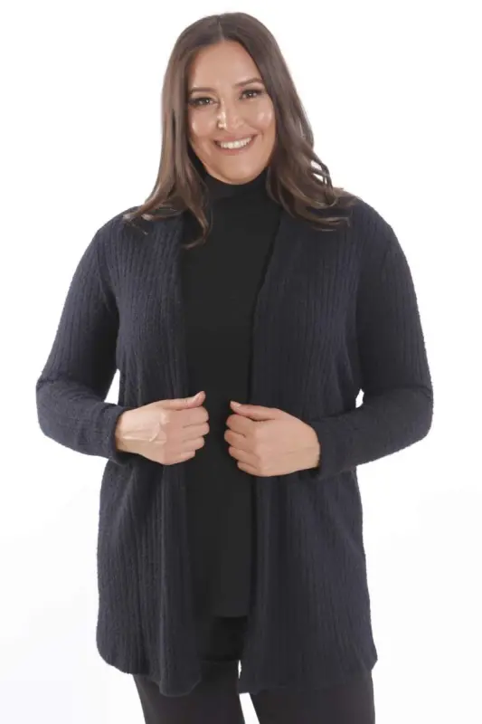Plus Size Black Self-Folded Soft Cardigan - 3