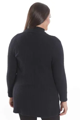 Plus Size Black Self-Folded Soft Cardigan - 5