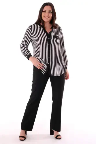 Plus Size Black Striped V-Neck Shirt - 2