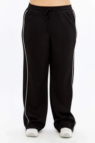 Plus Size Black Sweatpants with Elastic Waist and Double Side Stripes - BÜYÜKBEDENIZ (1)
