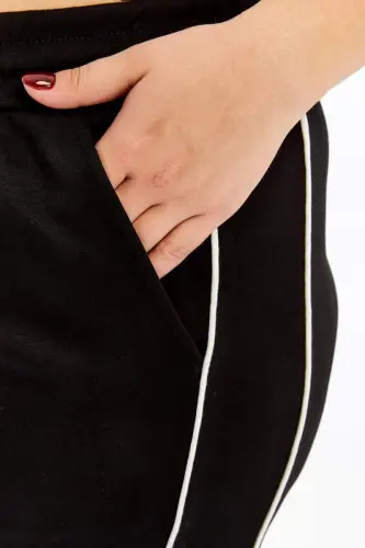Plus Size Black Sweatpants with Elastic Waist and Double Side Stripes - 3