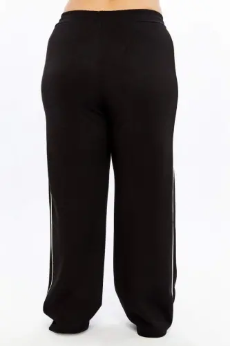 Plus Size Black Sweatpants with Elastic Waist and Double Side Stripes - 5