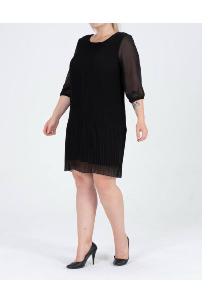 Plus Size Black Tunic Sleeve Pleated Chiffon Dress - 2